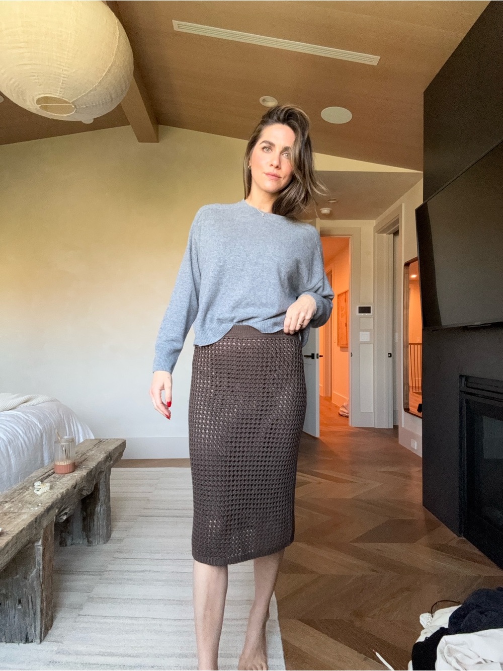 Theory Brown Crochet Pencil Skirt